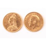 Two full sovereign gold coins, one 1890, the other 1912 (VG) (2)
