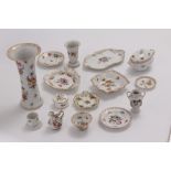 A collection of Art Deco period and later hand painted porcelain, including dishes, vases, a match