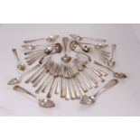 A canteen of contintental silver cutlery, probably Dutch, including forks, spoons, a table spoon,