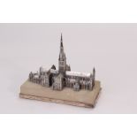 A silver cast model of Salisbury Cathedral, marked No.12 of a limited edition of 100 with hall marks