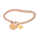 A 9ct gold part watch chain bracelet, the curb links now united by a single watch clasp,