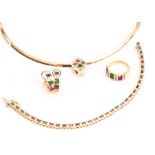 A pretty Italian 14ct gold and gem set suite of jewellery, including a reversible smooth link