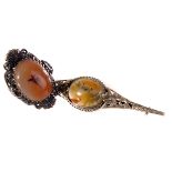 Two silver and agate vintage items of jewellery, including a dress ring with moss agate stone and