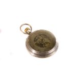 An unusual double sided pocket watch, having white enamel dial, subsidiary and hour hand, cracked,