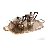 A quantity of silver plated items, including a chamber stick, tea and coffee pot, two engraved