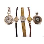 A selection of fob and wrist watches, to include a 9ct gold cased lady's wrist watch, a silver