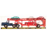 A Norev No.96 Berliet Car Transporter (Full), load comprises 403 Peugeot, Fiat 500, Volkswagen 1300,