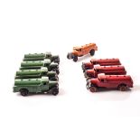 Dinky Toys 25d Petrol Tank Wagon, eight examples, type 4 chassis, red body and ridged hubs, type 3