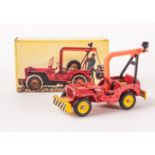A French Dinky 1412 Hotchkiss Willys Recovery Jeep, red and yellow body, orange jib with lamp,
