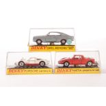 French Dinky Cars In Hard Plastic Cases, 1403 Matra Sports M 530, orange body, 503 Porsche Carrera