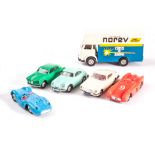 Norev Plastic Sports Car Group, including Saviem Racing Team Truck with Chevron B23 Racing Car,