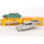 A French Dinky 24c Citroën DS 19, green body, white roof, plated convex hubs, 24x Ford Vedette 54,