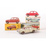 A French Dinky Toys 520 Fiat 600D, red body, concave hubs, 518 Renault 4L, brown body, concave hubs,