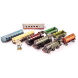 Dinky Toys/Hornby Series Trains, 17a Locomotive (3), 17b Tender, 21b Open Wagon (4), 21d Tanker