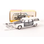 A French Dinky 1429 Break Peugeot 404 Police Car, dark blue/white body, plated concave hubs, in