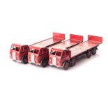 Dinky Supertoys 503 Foden Flat Truck With Tailboard, three examples, all red 1st type cab and