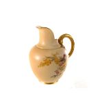 A small Royal Worcester Blush Ivory jug, having hand painted floral decoration, marked 1094 to base,