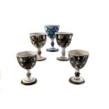 A group of five Aldermaston pottery goblets, all of similar design, one of a different colour, all