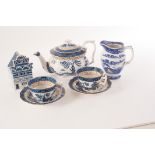 A large assortment of blue and white ceramics, including Booth's Real Old Willow pattern, Ringtons