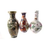 A selection of seven vases, mainly oriental, two imari pattern and others, most damaged (7)