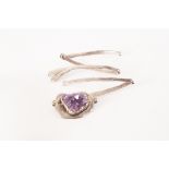 A Danish silver plated and amethyst belt, the large piece of rough amethyst mounted to centre,