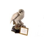 A large Limited Edition Aynsley porcelain figure entitled 'The Great Snowy Owl', 71/250, on wooden