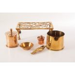 A selection of metalware, including a piece of trench art, dated April 1917, a brass trivet, , brass