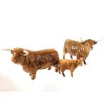 A Beswick Highland Cattle family, including Bull, Cow and Calf (3)