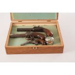 Three Percussion cap pistols, two AF, in foamed box with white metal container (3)