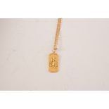 A 14ct gold Chinese pendany, the pendant having a Chinese symbol to front, on 14ct gold chain,