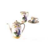 An Art Deco Adderley 'Lupin' pattern part coffee set, comprising coffee pot and lid, cream/milk jug,