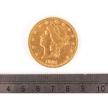 A US Twenty Dollar gold coin, dated 1904, VF, with S mint, approx 33.4g