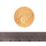 A US Five Dollar gold coin, dated 1912, VF, Indian Head, approx 8.2g