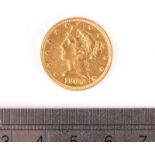 A US Five Dollar gold coin, dated 1906, F, approx 8.3g