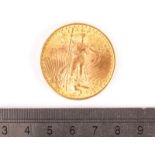 A US Twenty Dollar gold coin, dated 1925, VF, some small dents, approx 33.4g