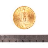 A US Twenty Dollar gold coin, dated 1924, VF, some small dents, approx 33.4g