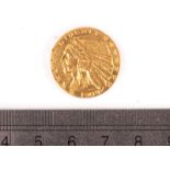 A US Five Dollar gold coin, dated 1909, VF, Indian Head, approx 8.2g