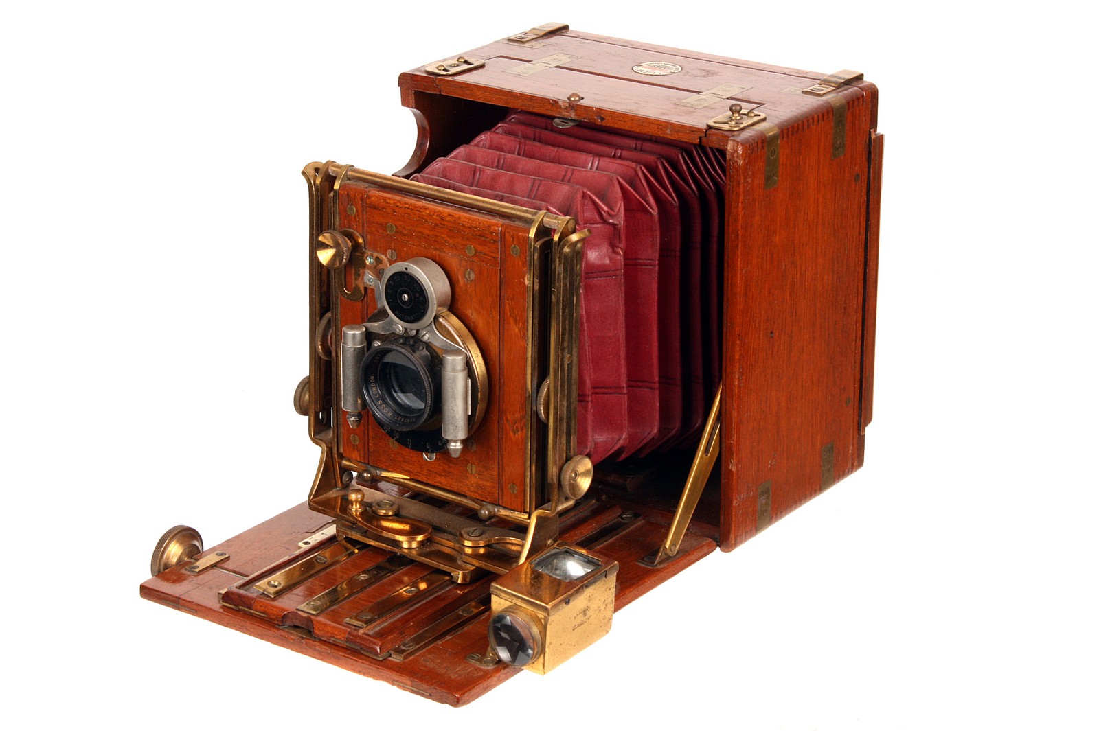 A J. Lizars Challenge Tropical Hand Camera, with brass bound corners, 4x5”, with Ross Homocentric