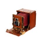A J. Lizars Challenge Tropical Hand Camera, with brass bound corners, 4x5”, with Ross Homocentric