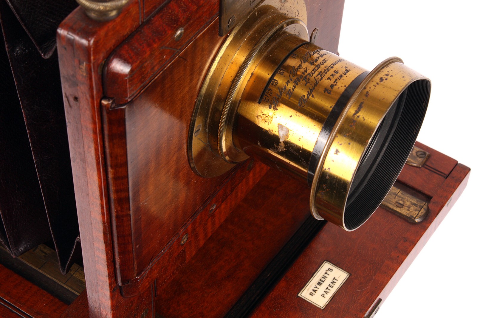 A Perken, Son & Rayment Patent Mahogany Field Camera, 4½x6¼, brass bound, with Perken, Son & Rayment - Image 2 of 4