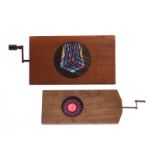 Wood-mounted Magic Lantern Slides: hand cranked rotary kaleidoscope slides, mahogany (1), white wood