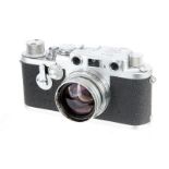 A Leica IIIf Red Dial Delay Rangefinder Camera, 1956, chrome, serial no. 792821, with Leitz Summitar