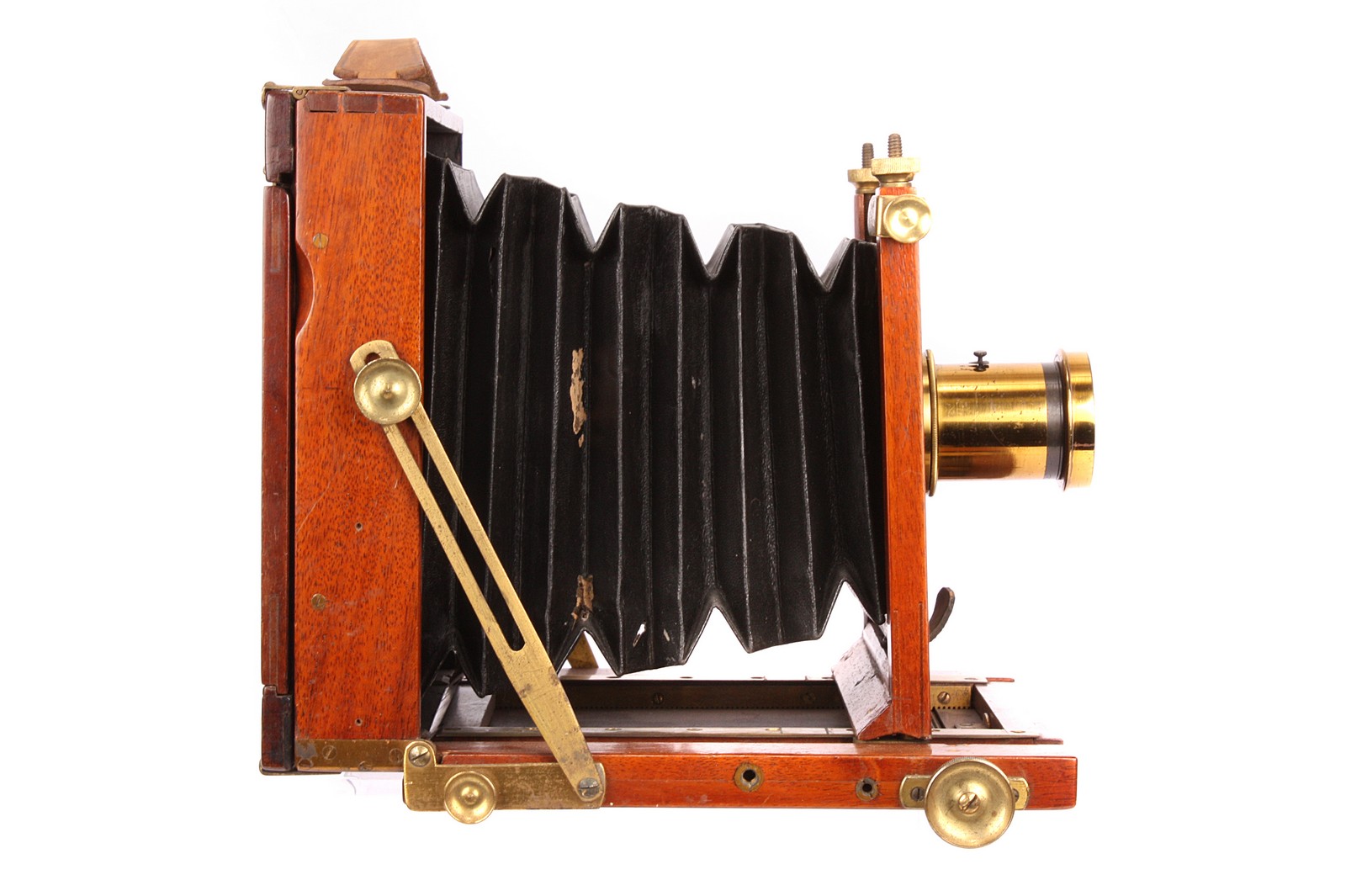 An Unmarked Mahogany Field Camera, 4½x6¼, with unmarked f/8 brass lens, G, bellows require - Image 3 of 3