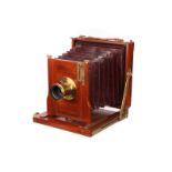 A Talbot & Eamer Mahogany Field Camera, 4½x6¼, with unmarked f/8 brass lens, body, G-VG, lens, VG,