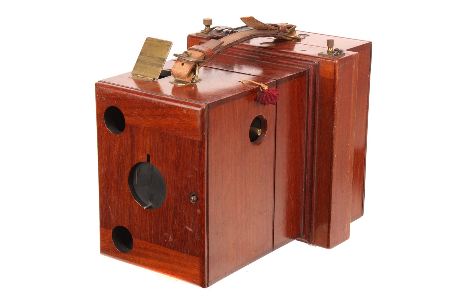 A W. W. Rouch & Co. Eureka Rollerblind Mahogany Detective Camera, 4.5x6.4”, with unmarked rotrary