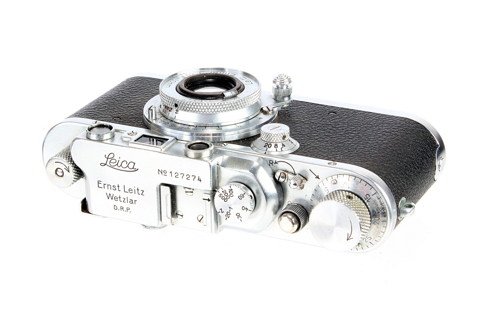 A Leica III Rangefinder Camera, 1934, bright chrome, serial no. 127274, with Leitz Elmar f/3.5 - Image 2 of 2