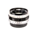 A Canon f/1.5 35mm Lens, chrome, serial no. 12067, body, G, elements, VG, some light internal