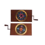 Mahogany-mounted Magic Lantern Slides: hand cranked rotary kaleidoscope slide, stamped ‘Cox, 26