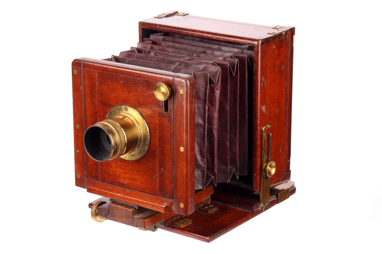 A W. W. Rouch & Co. Patent Portable Mahogany Camera, with tilt and swing rear, 3½x4½, with Ross