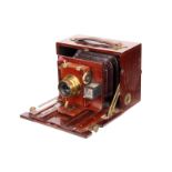 An Unmarked Mahogany Box Camera, 3½x4½, with Hermagis Aplanastigmat No.8 f/7 140mm brass lens,